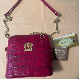 Pratesi leather fuchsia  croc crossbody bag NWT